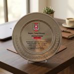 Kişiye Özel Baskılı Askeri Hizmet Anısı Plaketi - Şeffaf Ayaklı Gümüş Metal Tabak Ödülü