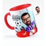 Kişiye Özel Bay Futbolcu Sarı Lacivert Karikatürlü Kırmızı 1 Kupa Bardak