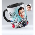 Kişiye Özel Bay Polis Karikatürlü Siyah 7 Kupa Bardak
