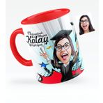 Kişiye Özel Bayan Mezun Karikatürlü Kırmızı 1 Kupa Bardak