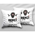 Kişiye Özel Bekçi Iki Adet Iki Tarafı Baskılı Yıkanabilir Yastık Kırlent Kılıfı - Krem - 43x43