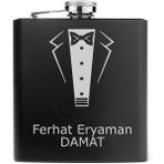 Kişiye Özel Damat Konseptli Siyah Renkli Paslanmaz Çelik Matara / 6 OZ