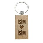 Kişiye Özel Dikdörtgen Ahşap Anahtarlık – İsim Kalp İsim Yazılı Lazer Gravür Anahtarlık – Sevgiliye Özel Romantik Hediye