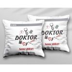 Kişiye Özel Doktor Temalı Iki Adet Iki Tarafı Baskılı Yıkanabilir Yastık Kırlent Kılıfı - Krem - 43x43