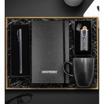 Kişiye Özel Dokunmatik Siyah USB Çakmak & Roller Kalem & Siyah Defter & Siyah Kupa Premium Hediye Seti