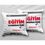 Kişiye Özel Eğitim Kordinatörü Iki Adet Iki Tarafı Baskılı Yıkanabilir Yastık Kırlent Kılıfı - Krem - 43x43