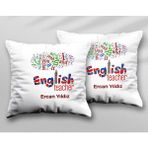 Kişiye Özel English Teacher Big Iki Adet Iki Tarafı Baskılı Yıkanabilir Yastık Kırlent Kılıfı - Krem - 43x43