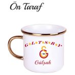 Kişiye Özel Galatasaray Kupa Bardak Altın Yaldızlı Enamel - Beyaz - Altın - 250 ml