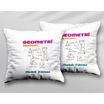 Kişiye Özel Geometri Öğretmeni Iki Adet Iki Tarafı Baskılı Yıkanabilir Yastık Kırlent Kılıfı - Krem - 43x43