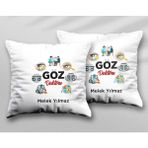 Kişiye Özel Göz Doktoru Iki Adet Iki Tarafı Baskılı Yıkanabilir Yastık Kırlent Kılıfı - Krem - 43x43