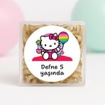 Kişiye Özel Hello Kitty Temalı Doğum Günü Temalı Baskılı Yapışkanlı Etiket 4 cm Yuvarlak 24 Adet - 1 Adet - Beyaz