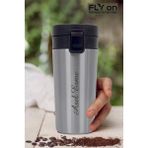 Kişiye Özel Isim Baskılı Tek El Basmalı Çelik Termos 350 Ml Çift Katmanlı Snape Filtreli - 360 ml - Gri