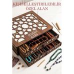 Kişiye Özel İsim Yazılabilir 2 Katlı Ahşap Tesbih Kutusu – 20'lik Tesbih Organizer Kutusu İnce Tesbihler için