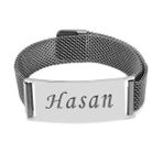 Kişiye Özel İsim Yazılı Magnet Kapamalı Silver Renk Çelik Erkek Hasır Bileklik