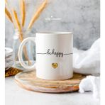 Kişiye Özel Kalpli Be Happy Beyaz Kupa Bardak - Arkadaşa Hediye - Doğum Günü Hediyesi - 1 Adet - 199 ml