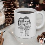 Kişiye Özel Karakalem Aşçı Çift Karikatürlü Beyaz Kupa Bardak