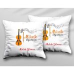 Kişiye Özel Keman Müzik Öğretmeni Iki Adet Iki Tarafı Baskılı Yıkanabilir Yastık Kırlent Kılıfı - Krem - 43x43