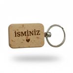 Kişiye Özel Mini Dikgörtgen Ahşap Anahtarlık – İsminiz ve Kalp Yazılı Lazer Gravür Anahtarlık – Romantik Özel Tasarım Hediye