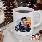 Kişiye Özel Motorcu Sevgililer Karikatürlü Beyaz Kupa Bardak