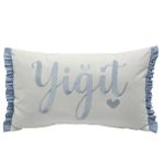 Kişiye Özel Nakışlı Laruel Desenli Fırfırlı Doğum Yastığı Beyaz-Mavi 30x40cm
