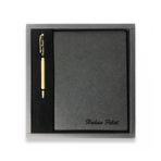 Kişiye Özel Siyah Vıp Hediyelik Set - 15x21 Yaldız Kenar Not Defteri - Metal Roller Kalem Hk2064