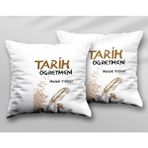 Kişiye Özel Tarih Öğretmeni Ty Iki Adet Iki Tarafı Baskılı Yıkanabilir Yastık Kırlent Kılıfı - Krem - 43x43