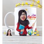 Kişiye Özel Tesettürlü Bayan Öğretmen Karikatürlü Beyaz Kupa Bardak