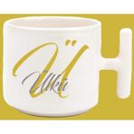 Kişiye Özel Ü Harfli Ve İsimli Gold Gri T Kulplu Baskılı Kupa Bardak