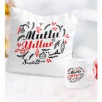 Kişiye Özel Yılbaşı Mutlu Yıllar Temalı Yastık Kupa Seti - 5 - Beyaz