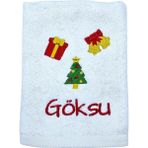 Kişiye Özel Yılbaşı Temalı Nakışlı Havlu - Isimli El Havlusu - Beyaz - 50 x 90 cm