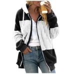 Kışlık ceket, kadın, sıcak tutan ayıcık, polar ceket, moda, bol, uzun kollu, kapüşonlu kazak, fermuarlı, cepli, kadın, kız çocuk sweat ceket, gündelik pelüş ceket, kışlık manto, dış giyim, W - Siyah,