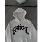 Kışlık Kapşonlu Baskılı Oversize SweatShirt- Beyaz