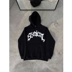 Kışlık Kapşonlu Baskılı Oversize SweatShirt- Siyah