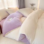 Kışlık Nevresim Takımı 155x220 Lila Mor Kaşmir Dokunuşlu Polar Peluş Nevresim 2 Parça Rahat Mor Mikrofiber Fermuarlı ve 1 Yastık Kılıfı 80x80 cm