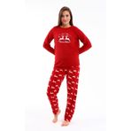 Kışlık Polar Kadın Pijama Takımı (Kırmızı, M)