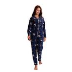 Kışlık Yılbaşı Desenli Kadın Gömlek Polar Pijama Takımı- Geyikli Yılbaşı Pijaması Lacivert XL