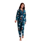 Kışlık Yılbaşı Desenli Kadın Gömlek Polar Pijama Takımı- Geyikli Yılbaşı Pijaması Yesil XL