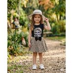Kısmet Baby Leopar Desenli Baskılı T-Shirt Kloş Etek Şapka Takım - 2 Yaş - Siyah - Açık Kahverengi
