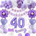 KISPATTI 40. Doğum Günü Süslemeleri, Kadınlar için Mor 40. Doğum Günü Süslemeleri Makaron Mor Beyaz Balonlar MUTLU DOĞUM GÜNÜ Afiş Numarası 40 Balon Kalp Balonlar Mutlu 40. Doğum Günü Pastası Süsü