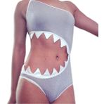Kissprom One Shadow Mouth Tooth Bikini Kız Çocukları için Tek Parça Mayo Gençler için Zincir Kayışlı, Gri, L