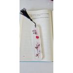 Kitap Ayracı, Çiçek ve Kalp Desenli, Siyah Püsküllü, Dekoratif Tasarım