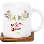 Kitaplı Hediye Arkadaşa Mutlu Yıllar Tasarımlı Hediye Kupa Yeni Yıl Hediyesi Isme Özel Kupa - Beyaz - 200 ml