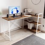 Kitaplıklı Çalışma Masası Bilgisayar Masası L Masa - Çam - Beyaz - 60*150 Cm