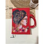 Kitçan Su Itici Kumaş Kitap Çantası – Kırmızı, Çiçek ve Kütüphane Tasarımlı - 1
