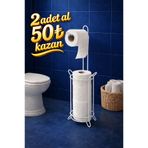 KITCHBATH Beyaz Banyo Düzenleyici Yedekli Ayaklı Tuvalet Kağıtlığı, WC Kağıtlık Askısı Organizeri Askılığı