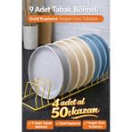 KITCHBATH Tezgah Üstü 9 Bölmeli Gold Bulaşıklık Düzenleyici, Paslanmaz Tabaklık Kurutmalık Organizer Teli