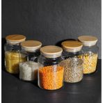 Kitchen 5 Adet 800 cc Bambu Kapaklı Cam Vakumlu Kavanoz Set