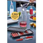 Kitchen Beauty 2 Adet 11 Bölmeli Kapaklı Çubuk Şeklinde Buz Kalıbı | Yapışmaz Bas Parmak Buzluk Çubuk Buz Kalıbı