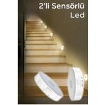 Kitchen Beauty 2 Adet Hareket Sensörlü Kablosuz Usb Şarjlı Akıllı Spot Led Lamba Beyaz Işık