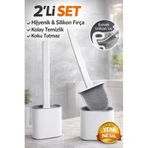 Kitchen Beauty 2 Adet Kendinden Yapışkanlı Silikon Banyo Tuvalet Klozet Temizleme Fırçası Ve Tutucu Beyaz Renk